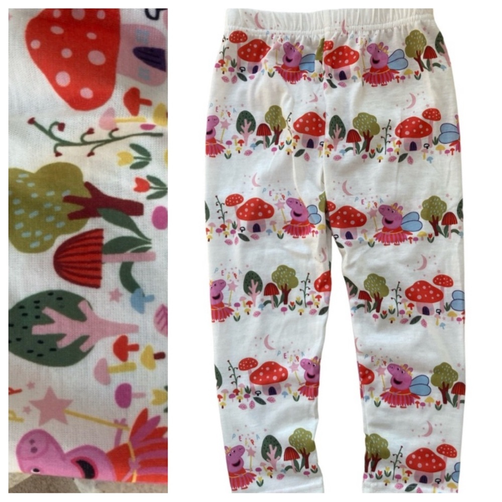 PatPat 3Y Peppa Pig Poly Spandex Bottoms White With Peppa Red Pink Mushrooms